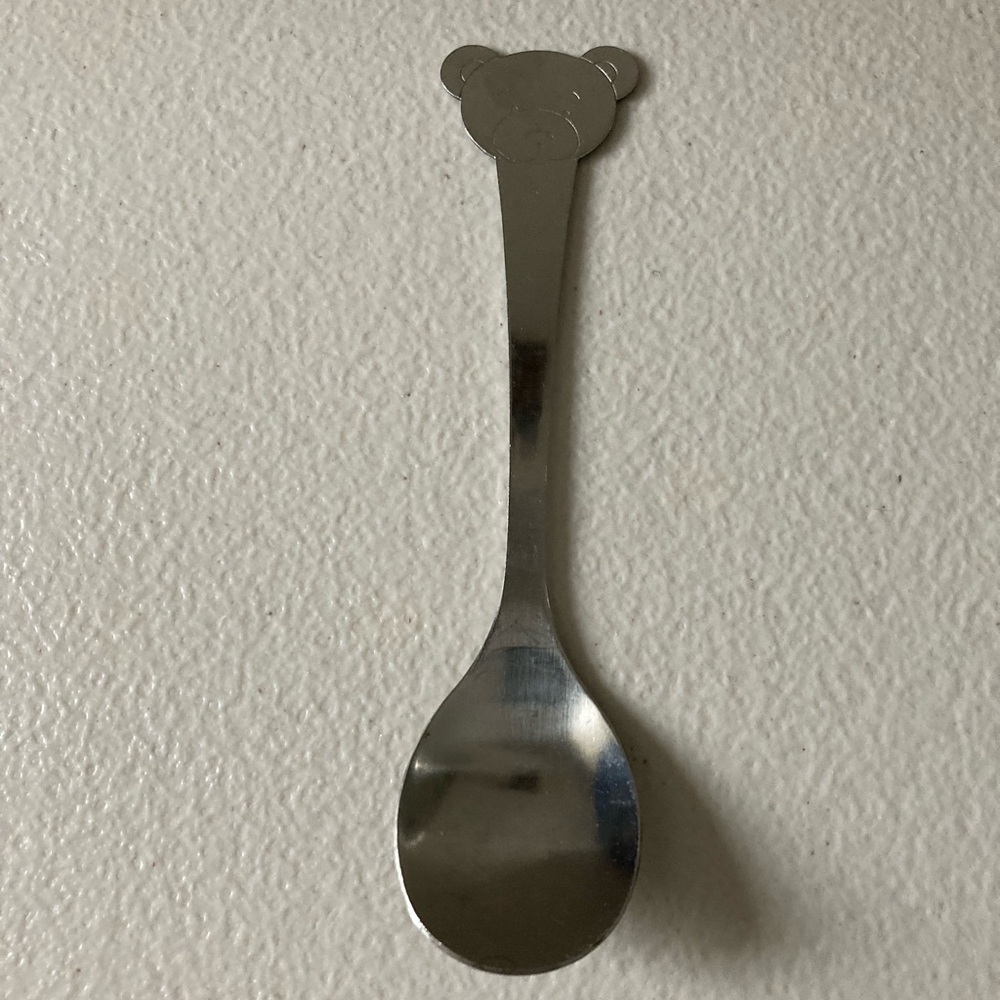 Spoon Silver Colored Teddy Bear Design on Handle Child Size 5.5” Long